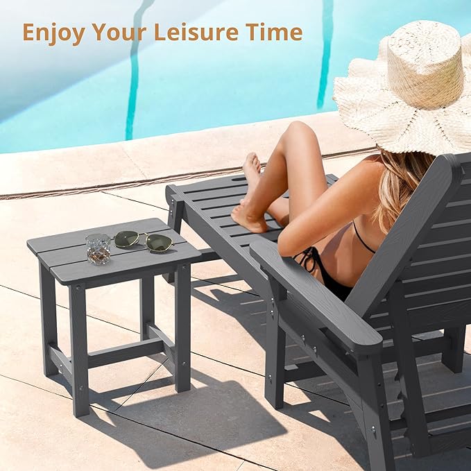 LUE BONA Outdoor Side Table, HDPS Small Outdoor Adirondack Side Tables, Outside End Table for Patio, Porch, Deck, Pool, Weather Resistant/Easy Maintenance, Dark Gray