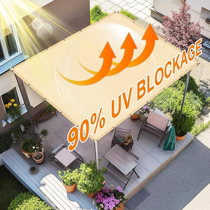 Artpuch 90% Sun Shade Cloth, 8 x 20 FT Pergola Shade Cover Canopy with Grommets, Sun Screen Fabric Tarp for Patio, Outdoor, Garden, Backyard, Wheat