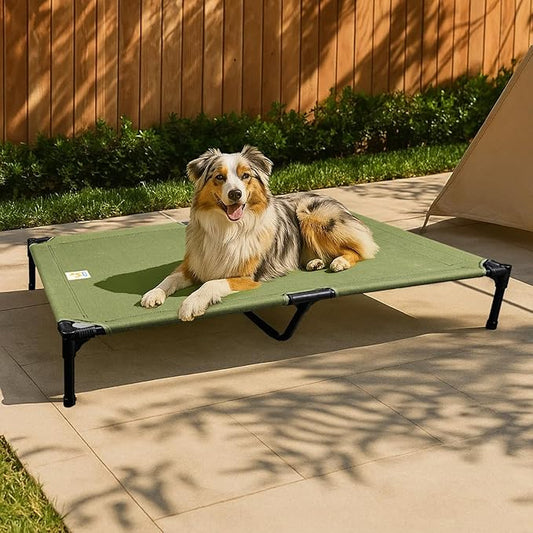 Canvas Elevated Dog Bed, Durable Chew Proof Outdoor Raised Pet Cot for Large Dogs, Waterproof, Breathable, Portable, Washable, Easy Assembly, Sturdy Frame for Camping & Travel, Green