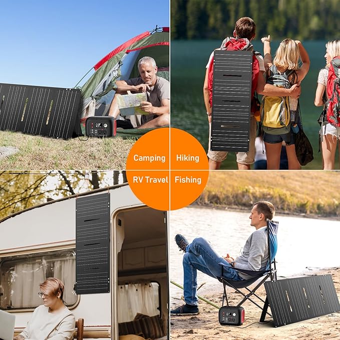 60W Solar Panel Charger Solar Battery High Efficiency Camping Waterproof IP68 Solar Panel with USB and DC Outputs for Portable Power Station,Power Bank, Phone, Laptop