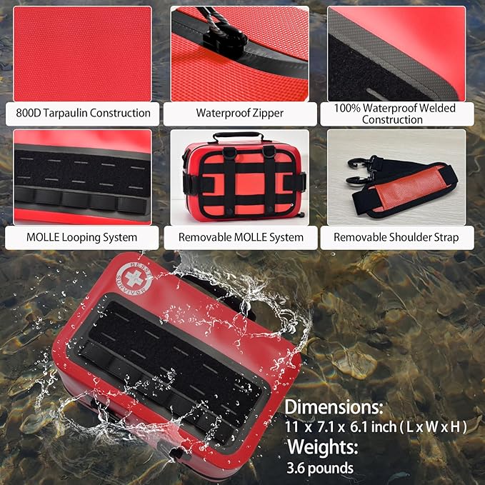 Best Survivor Waterproof First Aid Kits -348 Piece Comprehensive Trauma Kit, Emergency Medical Kit for Marine, Outdoor, Camping, Hurricanes, Boating and Car -with Labeled Compartments for Easy Access
