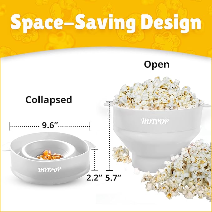 The Original HotPop Silicone Popcorn Maker - Microwave Popcorn Popper - Collapsible Bowl, Heat-Resistant, Easy to Clean, Ideal for Family Movie Nights, 15-Cup Capacity - White