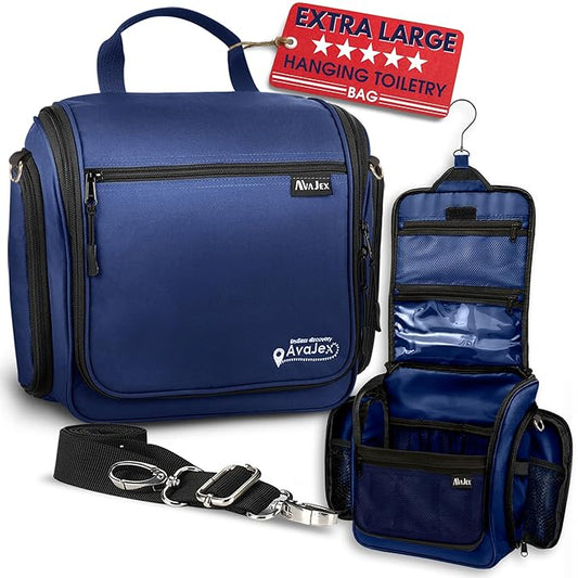 Extra Large Hanging Travel Toiletry Bag for Men and Women - Cosmetic Travel Bag With Shoulder Strap - Waterproof Hygiene Bag with Metal Xxl Swivel Hook and 19 Compartments for Toiletries