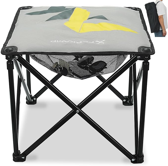 Padded Camping Stool, 18 Inch Oversized Camping Foot Rest, 500lb Camping Chair Outdoor Footstool Camping Ottoman Foldable Footrest for Camping Gardening w/Storage Net, Carry Bag (1, Grey)