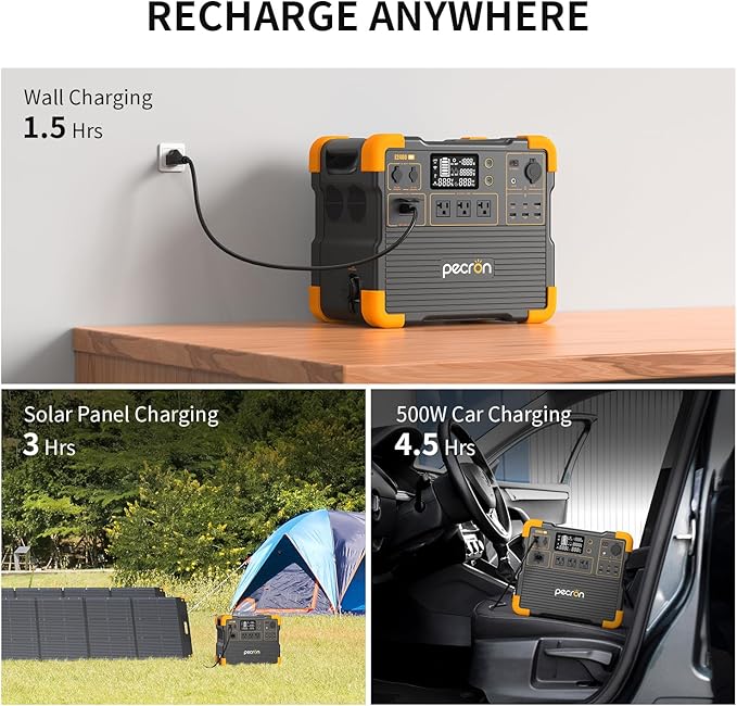 PECRON Portable Power Station E2400LFP with 3072Wh Extra Battery Expandable to 5120Wh, 2400W LiFePO4 Battery Backupfor Emergencies, Camping, RV, Home Use