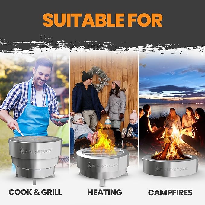 Smokeless Fire Pit for Outdoor Wood-Burning – Portable, Compact & Foldable Design for Camping, Bonfires, Tiny Cabin, Ventless Burn, Solo Pits, and Backyard Use – Stainless Steel, 17-Inch Slinky Stove