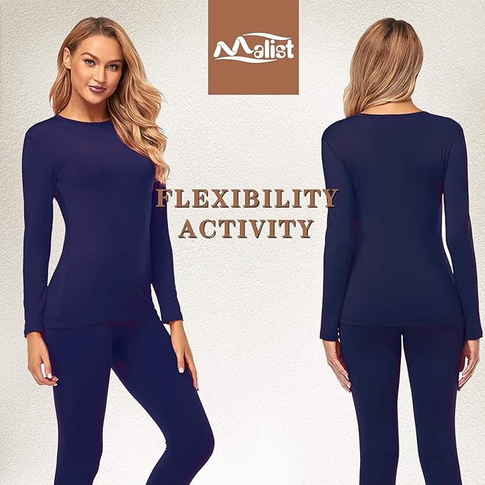 Malist Women's Thermal Underwear Ultra Soft Long Johns Top with Fleece Lined