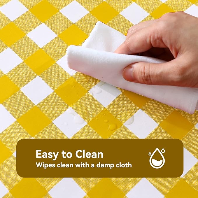 Romanstile Rectangle Vinyl PVC Tablecloth, 100% Waterproof Buffalo Plaid Plastic Table Cloth, Oil Proof Heavy Duty Wipeable Table Covers for Dining/Camping/Picnic/Outdoor - 54 x 120, Yellow and White