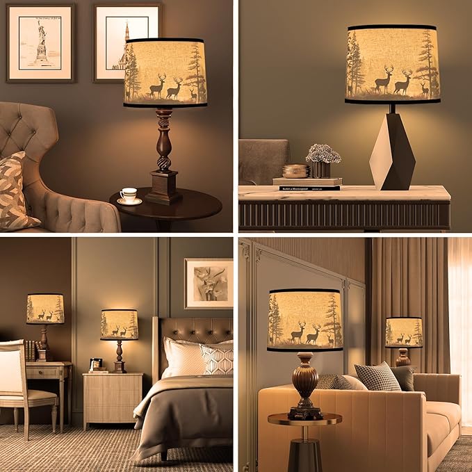 Lamp shades Set of 2, Medium Fabric Deers Lampshades for Table Lamps, Floor Lamps, 13" Top x 13" Bottom x 10" High (Spider) Hand Crafted Replacement Lampshades,Lamp Shade Harp Holder Not Included