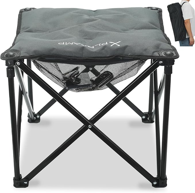 Padded Camping Stool, 18 Inch Oversized Camping Foot Rest, 500lb Camping Chairs Outdoor Footstool Portable Camping Ottoman for Camping Gardening Fishing w/Storage Net Carry Bag(1, DarkGreen)