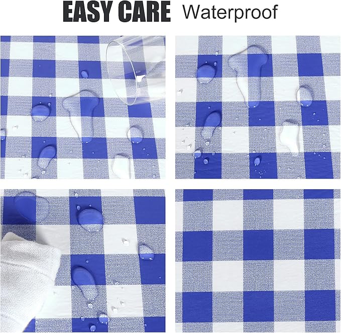 Fitable Checkered Picnic Table Cover Waterproof Vinyl Fitted Table Cover Flannel Backing Outdoor Indoor Tablecloth 30"x72" for Picnic, Travel, Holiday, Party, Folding Table, Blue