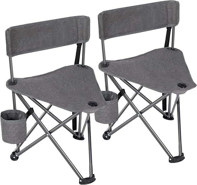 REDCAMP 2 Pack Tripod Camping Chairs Folding Lightweight, Portbal 3 Legged Tripod Stool Seat with Cup Holders, Small Fishing Chairs Compact for Adults Golf, Hunting,Dark Grey