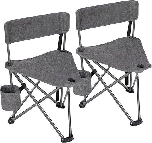 REDCAMP 2 Pack Tripod Camping Chairs Folding Lightweight, Portbal 3 Legged Tripod Stool Seat with Cup Holders, Small Fishing Chairs Compact for Adults Golf, Hunting,Dark Grey