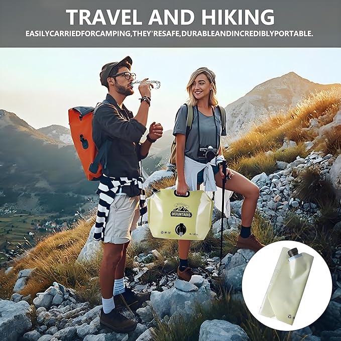 Collapsible 8L Water Storage Bag, BPA-Free Portable Folding Water Jug with Adjustable Faucet, Leakproof Emergency Water Bag for Camping, Hiking, Riding, Outdoor Sport (BEIGE & GREEN, 2)