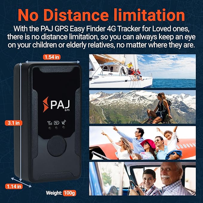 PAJ GPS Easy Finder 4G – GPS Tracker for Kids, Seniors/Elderly & Loved Ones – Real-Time Location Tracker Device, SOS/Emergency Button, Voice Messages, Up to 14 Days Battery - Subscription Required