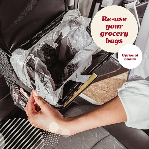 Lusso Gear Car Trash Can with Lid and Removeable Liner, Hanging Car Trash Bag with Hooks, Waterproof Fabric Car Garbage Bin, Automotive Travel, Trashcan car Accessories, for Truck Van and SUV (Red)