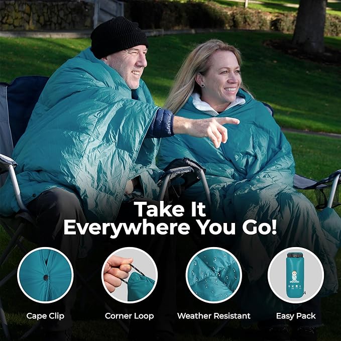 Puffy Blanket for Cold Weather - Down Camping Blanket with Sustainable Insulation, Lightweight & Warm Outdoor Camping Quilt, Water-Resistant, Compact & Packable