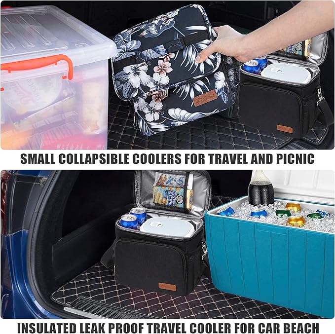 TuErcao Insulated Cooler Bag 6/24 Can Collapsible Leakproof Soft Sided Cooler for Car, Portable Foldable Small Ice Chest for Beach Camping Picnic Travel, 5/15qt Lunch Box for Men Work