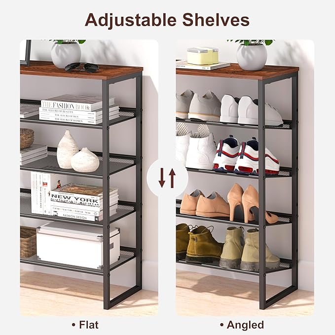 Shoe Rack - Sturdy Steel Shoe Organizer for Front Door Entrance Closet Entryway with Spacious Top - Industrial Style Strong Mesh Storage Shelves (5-Tier 11.8"x36.2"x31.5")