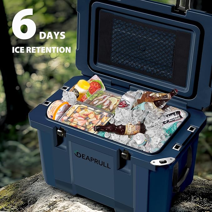 Hard Cooler, Insulated Ice Chest Box Holds Ice for More Days, Portable Cooler with Handle, Cup Holders, Double Latches for Camping Drink, Beach, Picnic, Fishing, Boat, Barbecue