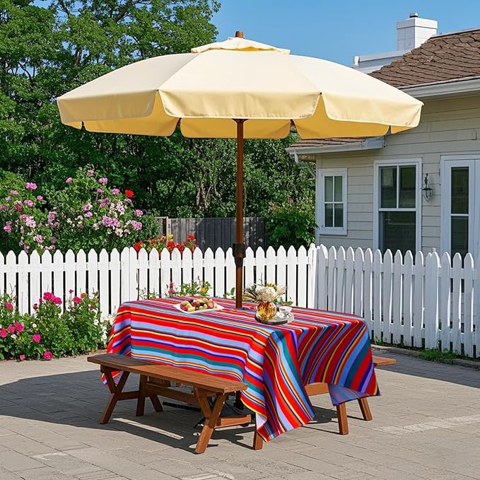 Poise3EHome 60X84 Outdoor/Indoor Waterproof Spillproof Rectangle Tablecloth with Umbrella Hole Zipper for Camping, Picnic, Party, Patio Table, Spring, Color Stripe