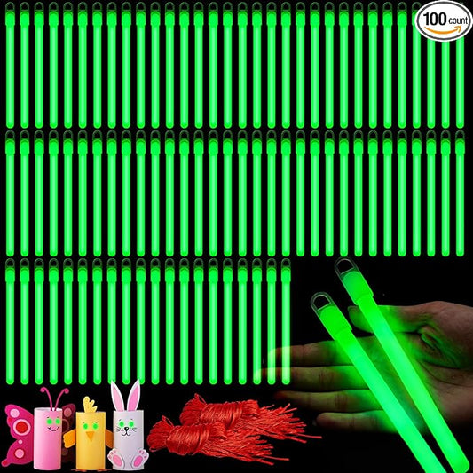 Lewtemi 4" or 6" 100 Pack Bright Glow Sticks Bulk, Glow in The Dark Party Supplies Birthday and Holidays Party Favors