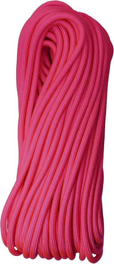 1/4" ParaMax Paracord 100 ft – 1000 lb Type IV Rope for Dog Leashes, Camping, Kayak Anchor - Made in USA - Neon Pink