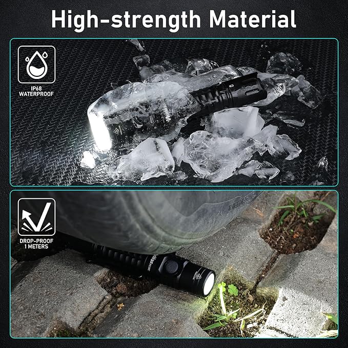 Wurkkos FC12C Tactical Flashlight 1600 High Lumens, USB-C Rechargeable LED Flashlights, 332M Long Throw Flash Light, IP68 Waterproof, Dual Switches and Constant Current Circuit for Home Camping Hiking