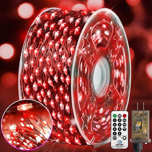 KNONEW 203FT Outdoor Christmas Fairy Lights Plug in,600 LED String Lights Outdoor Waterproof 8 Modes Memory Times for Wedding Bedroom Walls Garden Trees Decoration(red)