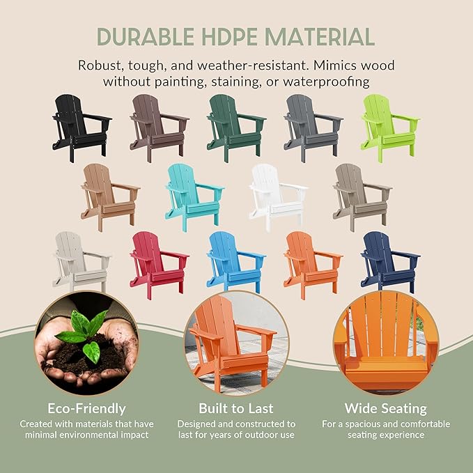 WestinTrends Malibu HDPE Outdoor Patio Folding Poly Adirondack Chair, Orange