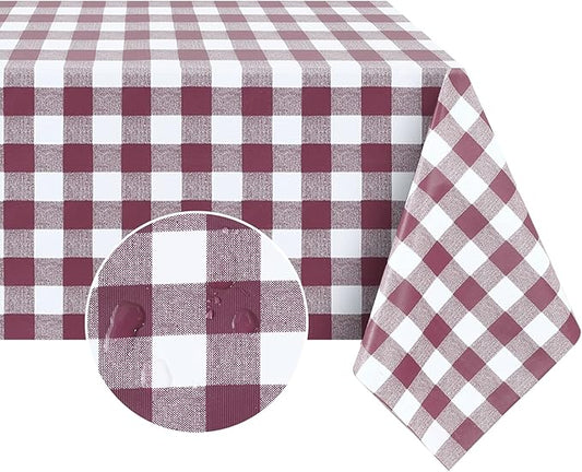 Romanstile Rectangle Vinyl PVC Tablecloth, 100% Waterproof Buffalo Plaid Plastic Table Cloth, Oil Proof Heavy Duty Wipeable Table Covers for Dining/Camping/Picnic/Outdoor - 54 x 108, Burgundy