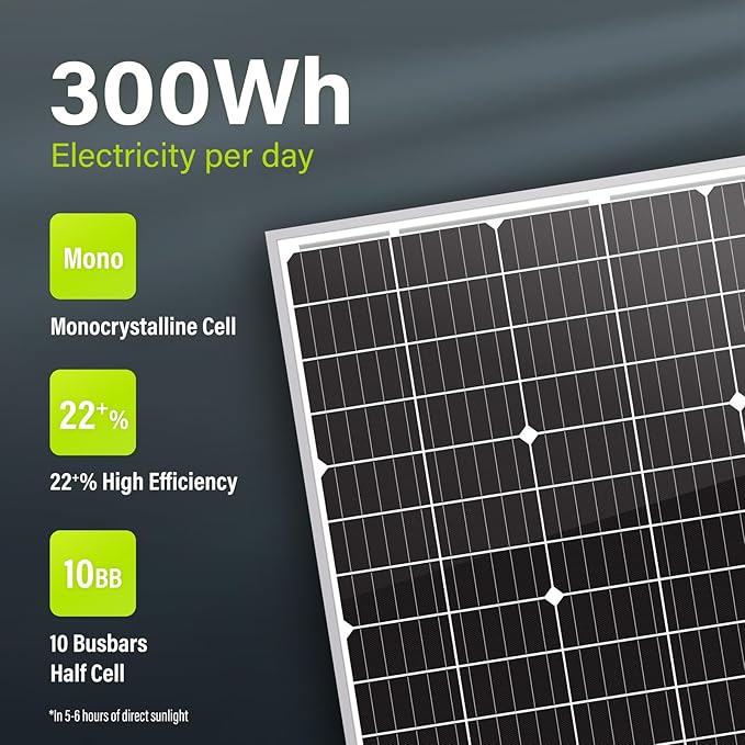 Newpowa 10BB 60 Watt 24 Volt Solar Panel High-Efficiency Monocrystalline PV Module Designed for 24V Off Grid System, Charge Your Battery of RV, Boat, Camper, Trailer, Gate Opener