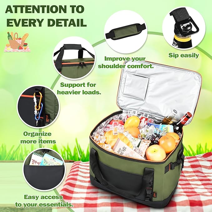 Tirrinia Large Cooler Bag Insulated, 48 Cans Leakproof Soft Camping Coolers, Portable Beach Cooler with Shoulder Strap for Picnic, Beach, Travel Road Trip