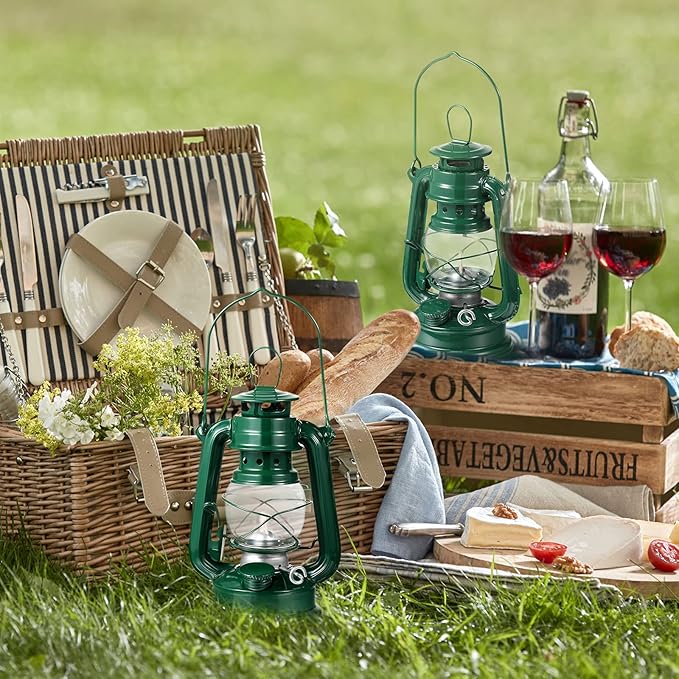 Honoson 4 Pieces Oil Lamp Hurricane Lamp Kerosene Lantern for Indoor Outdoors Decorative Hanging Oil Lantern with Wick for Hiking Emergency Camping Party Decoration (Green,8 Inch)