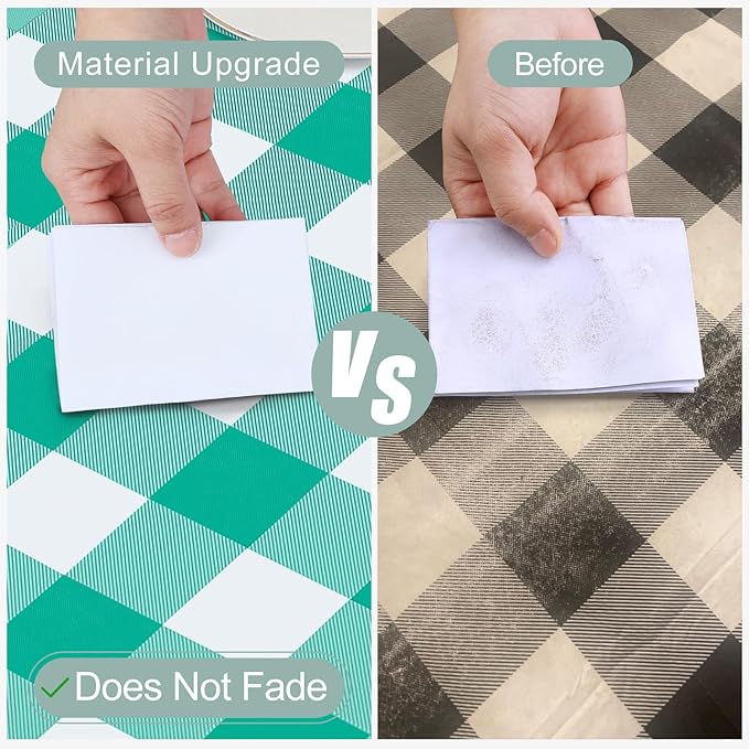 misaya Square Waterproof Vinyl Table Cloth, Buffalo Flannel Backed Tablecloth, Wipeable Plastic Table Cover for Dinner, Kitchen, Outdoor (54" x 54", Green and White)