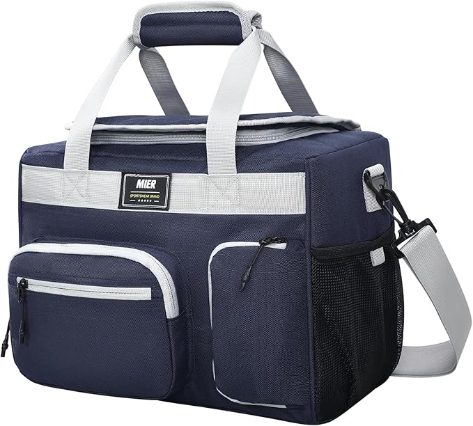 MIER Large Lunch Box for Men Women Adult Insulated Soft Sided Cooler 30 Can Leakproof Lunch Bag Collapsible for Work Travel Camping Beach, 18L (Blue-No Luggage Strap)