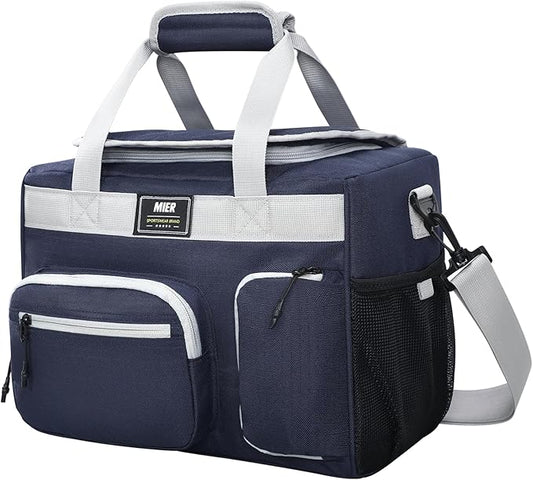 MIER Large Lunch Box for Men Women Adult Insulated Soft Sided Cooler 30 Can Leakproof Lunch Bag Collapsible for Work Travel Camping Beach, 18L (Blue-No Luggage Strap)