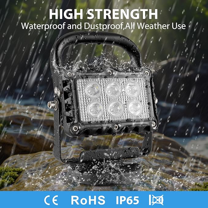 18W LED Work Light 2400 Lumens Aluminum Alloy High Brightness Strong Magnetic Base Wireless Portable Waterproof Dustproof Garage Workshop Car Repair Construction Site-Red Light (White)