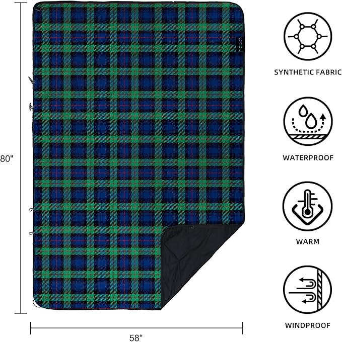 Outdoor Waterproof Blanket, Foldable Fleece Stadium Blanket for Outdoor Sports Event, Camping, Concerts, Car, Pet, Picnics - Windproof, Wearable, Machine Washable 80" x 58"