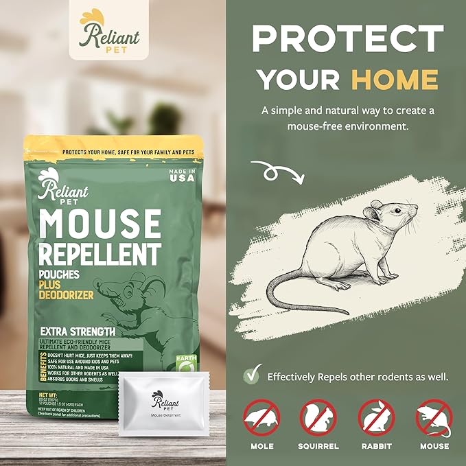 Mouse Repellent Pouches - Rodent Repellent Made in USA (12 Pouches) - Keep Rodents Out of Cars Engines - Mice Repellent Indoor and Outdoor - Mouse Deterrents That Work with Peppermint Oil