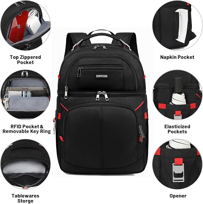 Insulated Cooler Backpack,Double Deck Leakproof Cooler Bag,Insulated Backpack Cooler Lunch Backpack for Men Women
