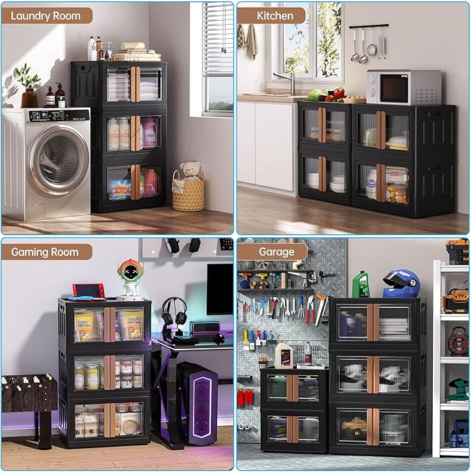 HAIXIN Storage Bin with Lid - 8.4 Gal Foldable Closet Storage and Organizers Stackable Plastic Box Black Cube Container for Home Garage Office Craft, 1 Pack