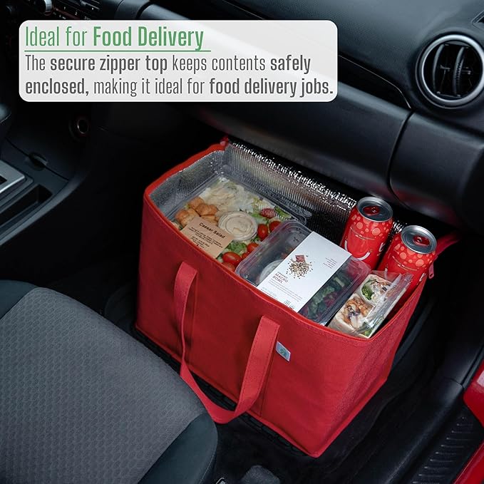 VENO 3 Pack Cooler Bag and Insulated Grocery Bags for Food Delivery, Collapsible Cooler, Reusable Shopping Bags for Groceries with zipper, Foldable, Heavy-Duty, Stands Upright (Red, 3 Pack)