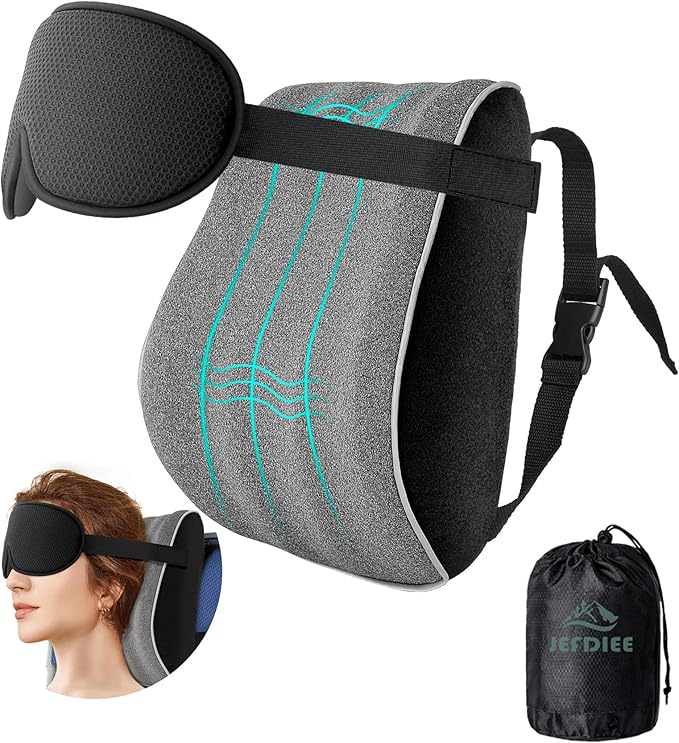 JefDiee Travel Pillows for Airplanes,Travel Pillow with Eye Mask,Prevents Head Forward,Neck Pillow Airplane for Sleeping,Used for Long Flight,Road Trip,Car Headrest