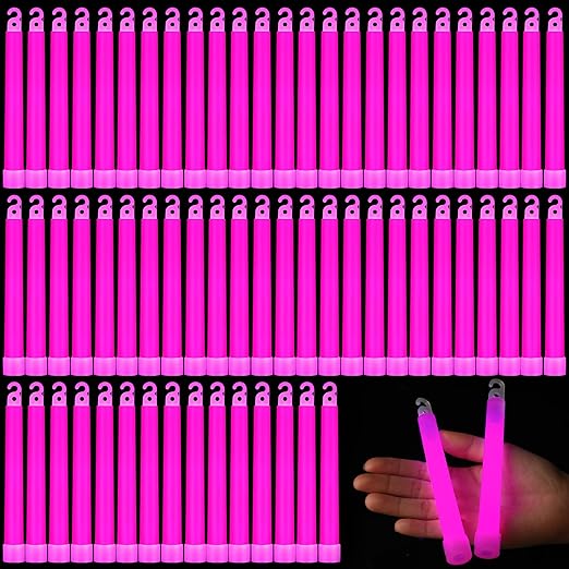 Sotiff 48 Pcs Bright 6 Inch Large Glow Sticks Bulk Emergency Glow in The Dark Sticks with 12 Hour Duration for Camping Hiking Outdoor Parties Activities Survival Storms Blackouts (Rose Pink)