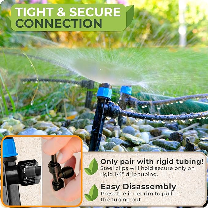 Carpathen 30pcs Drip Irrigation Emitters - 1/4" Drip Irrigation System Push-to-Connect - Adjustable 360 Degree Drip Emitters Vortex on 6" Sturdy Stake - Irrigation Drippers for Garden Watering System