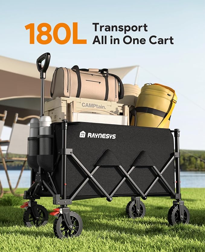 Wagons Carts Foldable, Collapsible Foldable Wagon 330lbs Capacity, Large Capacity Wagon Cart with All-Terrain Wheels,Heavy Duty Utility Wagon Cart with Brakes for Camping Shopping Sports
