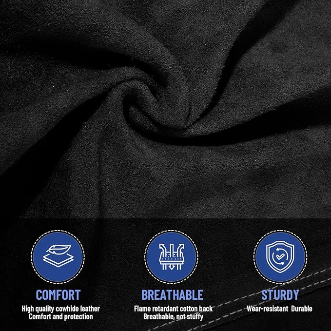 QeeLink Welding Jacket Split Leather Sleeves | Premium Flame Resistant Cotton Body Welder Jackets