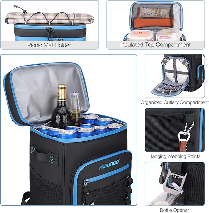 Large Waterproof Insulated Cooler Backpack for Men & Women, Leak Proof Cooler Backpack for Camping, Beach, Fishing, Picnic, Travel, Outdoor, 30L, 48Cans