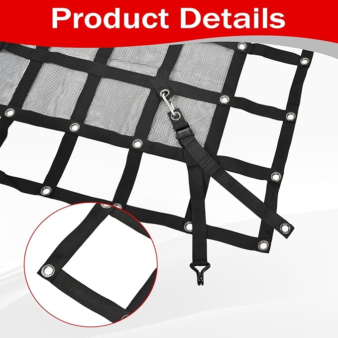 Heavy Duty 126" x 222" Truck Bed Cargo Net with Adjustable Cam Buckles & S-Hooks & Cross Strap,10.5' x 18.5' Cargo Net with 1500LBS Capacity for Pickup Truck Bed Trailer SUV Jeeps
